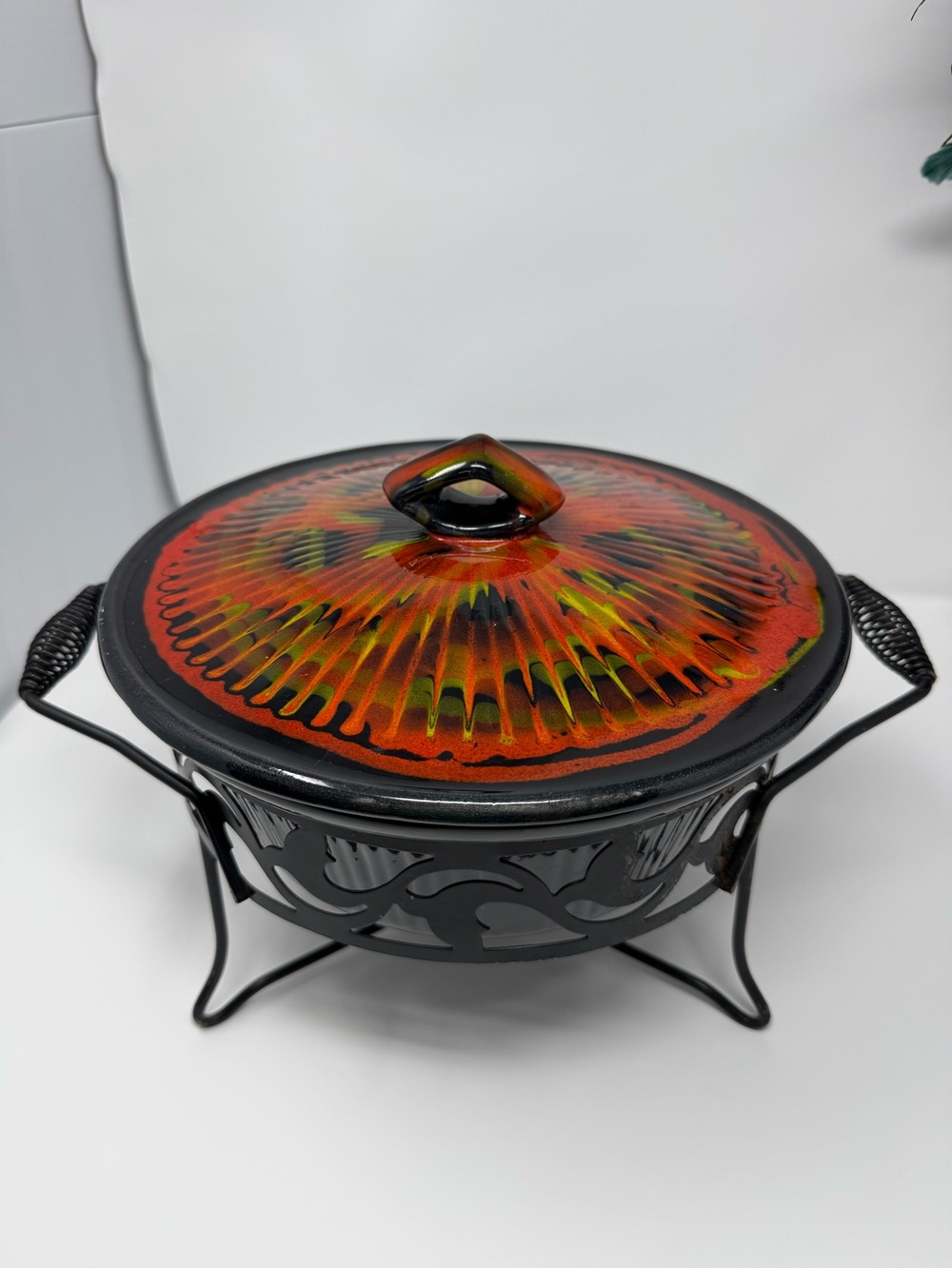 USA Pottery MCM Casserole Dish w/ Warmer Stand